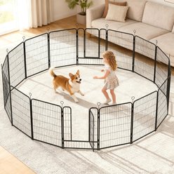 Yafylly 16 Panel Indoor/Outdoor Heavy Duty Metal Dog Playpen, Black