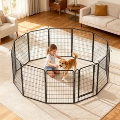 Yafylly 39.37-in Heavy Duty Metal Dog Playpen, Black, Black, 12-panel