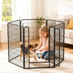 Yafylly 39.37-in Heavy Duty Metal Dog Playpen, Black, Black, 6-panel