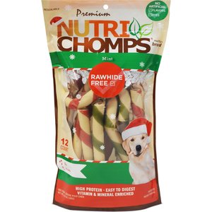 Nutri Chomps 4.5-inch Real Mint Flavored Candy Cane Shaped Hard Chew Dog Treats, 12 count