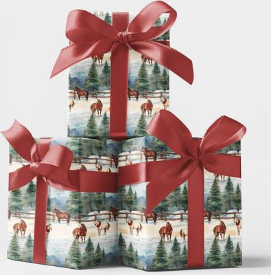 Show full view: London Penny Evergreen Equestrian Wrapping Paper, Glossy, 15-ft roll slide 3 of 4