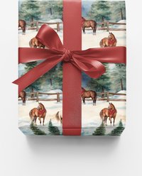 London Penny Evergreen Equestrian Wrapping Paper, Matte, 15-ft roll