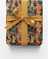 London Penny Tabby Cat Chasing Wrapping Paper, Glossy, 6-ft roll