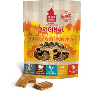 Plato Original Real Strips Turkey & Pumpkin Recipe Grain-Free Dog Treats, 18-oz bag