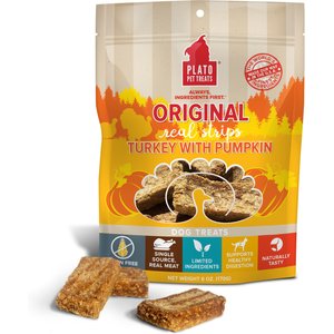 Plato Original Real Strips Turkey & Pumpkin Recipe Grain-Free Dog Treats, 6-oz bag