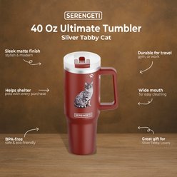 E&S PETS Silver Tabby Stainless Steel Tumbler, 40-oz, Red slide 2 of 5
