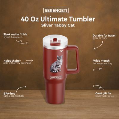 Show full view: E&S PETS Silver Tabby Stainless Steel Tumbler, 40-oz, Red slide 4 of 6