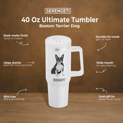 Show full view: E&S PETS Boston Terrier Stainless Steel Tumbler, 40-oz, White slide 4 of 6