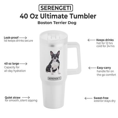 Show full view: E&S PETS Boston Terrier Stainless Steel Tumbler, 40-oz, White slide 2 of 6
