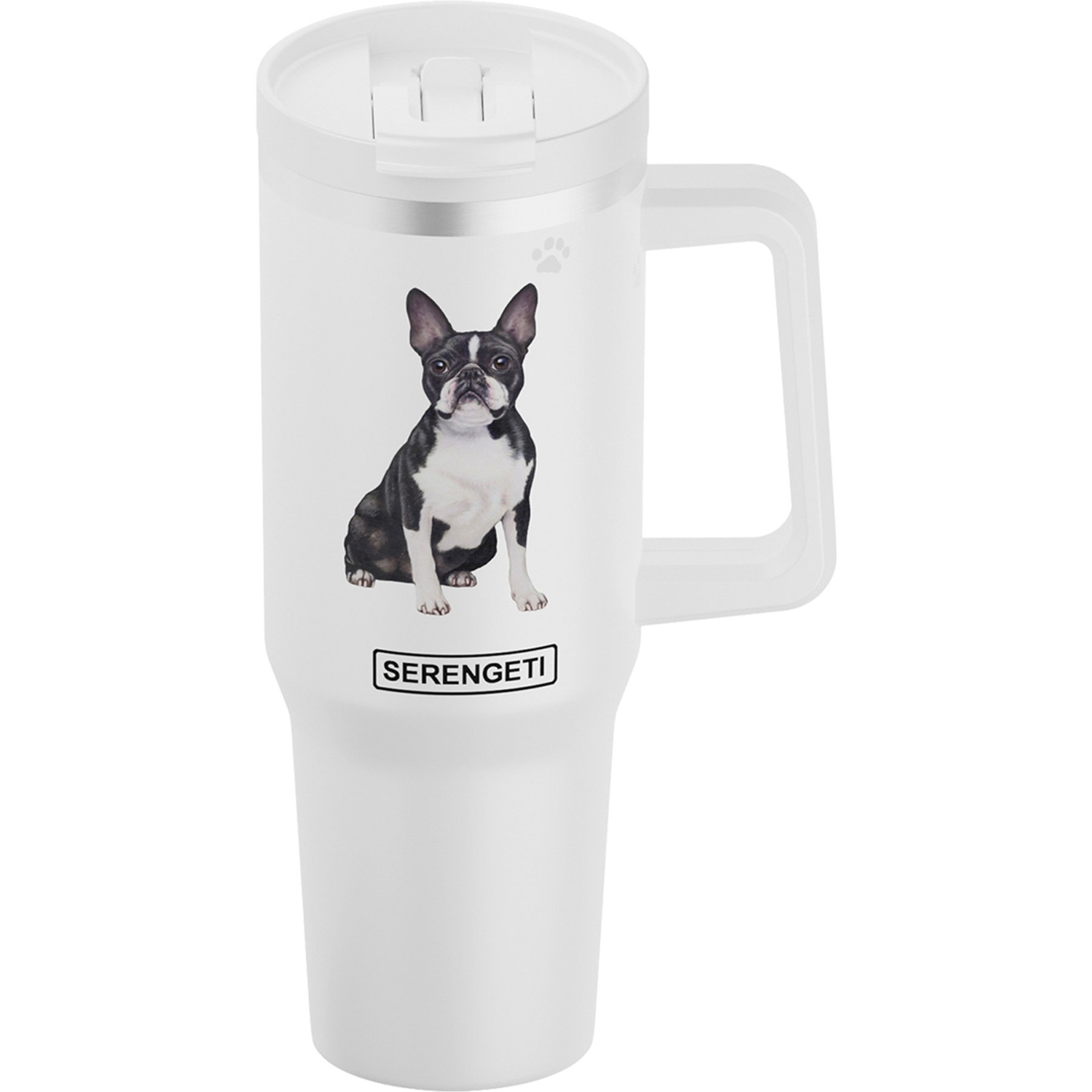 E&S PETS Boston Terrier Stainless Steel Tumbler, 40-oz, White