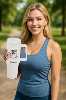 Show full view: E&S PETS Australian Shepherd Stainless Steel Tumbler, 40-oz, Ivory slide 3 of 6