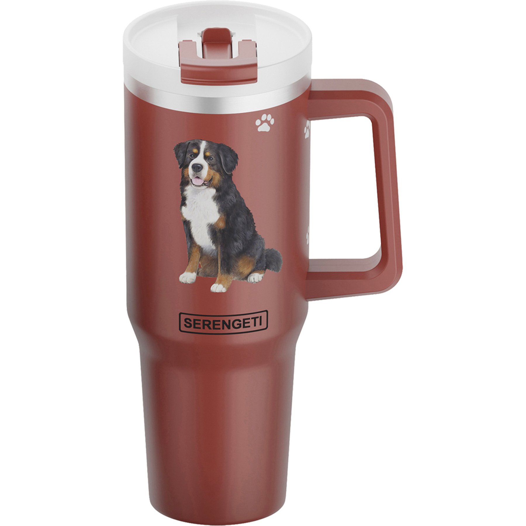 E&S PETS Bernese Mt. Dog Stainless Steel Tumbler, 40-oz, Red
