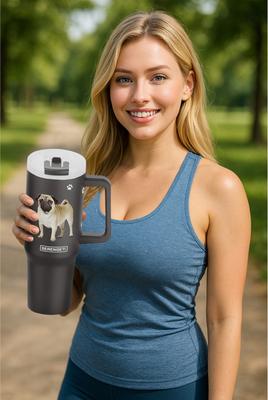 Show full view: E&S PETS Pug Stainless Steel Tumbler, 40-oz, Gray slide 3 of 6
