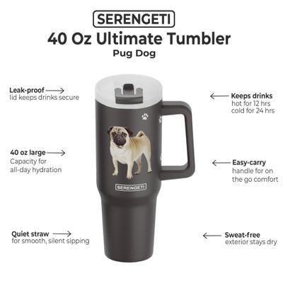 Show full view: E&S PETS Pug Stainless Steel Tumbler, 40-oz, Gray slide 2 of 6
