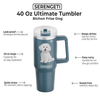 Show full view: E&S PETS Bichon Frise Stainless Steel Tumbler, 40-oz, Pink slide 2 of 6