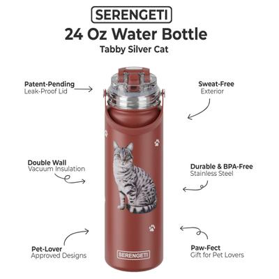 Show full view: E&S PETS Tabby Silver Stainless Steel Water Bottle, 24-oz, Red slide 2 of 5