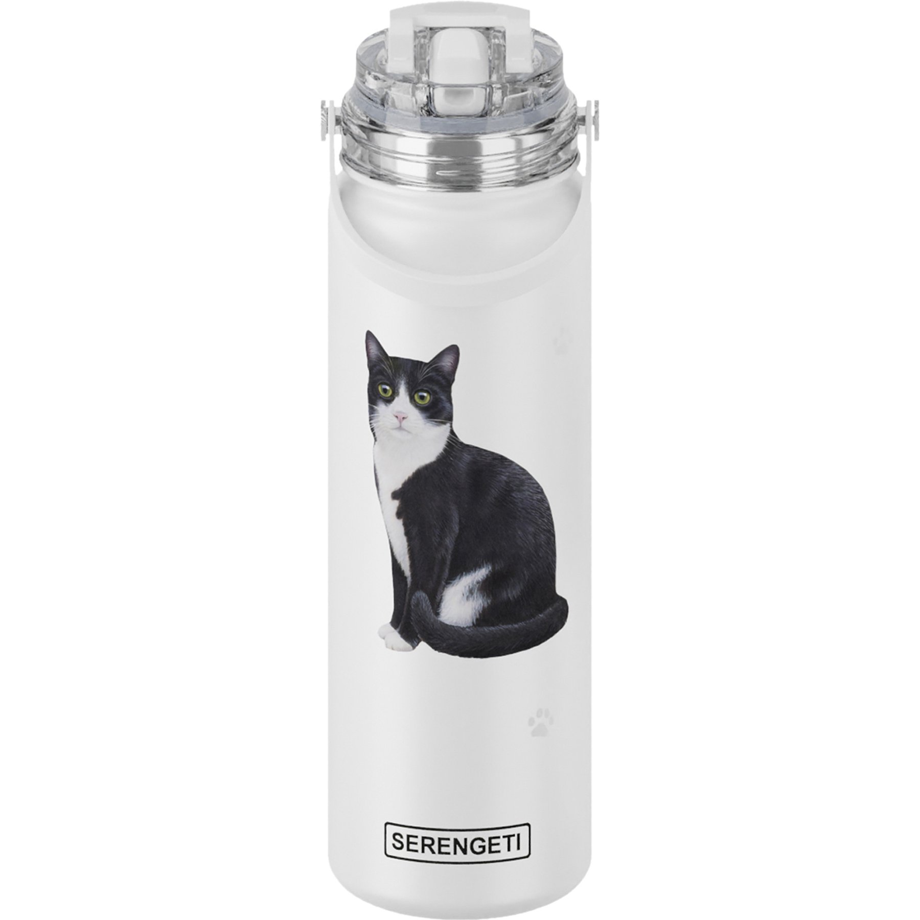 E&S PETS Black & White Cat Stainless Steel Water Bottle, 24-oz, White