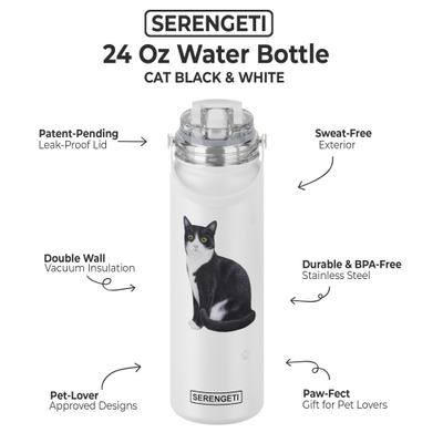 Show full view: E&S PETS Black & White Cat Stainless Steel Water Bottle, 24-oz, White slide 2 of 5