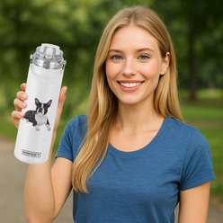 E&S PETS Boston Terrier Stainless Steel Water Bottle, 24-oz, White slide 2 of 4
