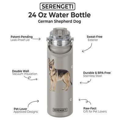Show full view: E&S PETS German Shepherd Stainless Steel Water Bottle, 24-oz, Gray slide 2 of 5