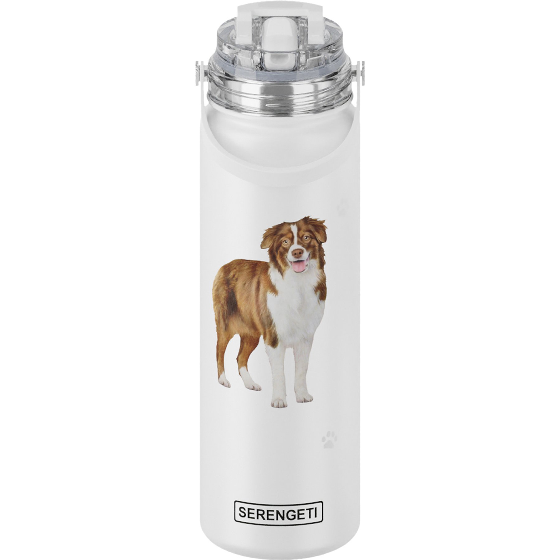 E&S PETS Australian Shepherd Stainless Steel Water Bottle, 24-oz, Cream