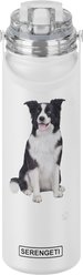 E&S PETS Border Collie Stainless Steel Water Bottle, 24-oz, White