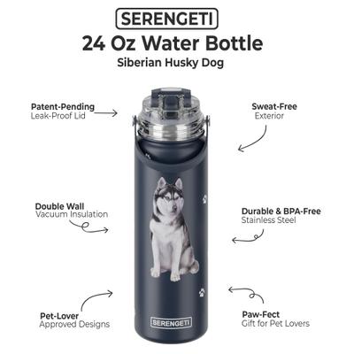 Show full view: E&S PETS Siberian Husky Stainless Steel Water Bottle, 24-oz, Blue slide 2 of 5