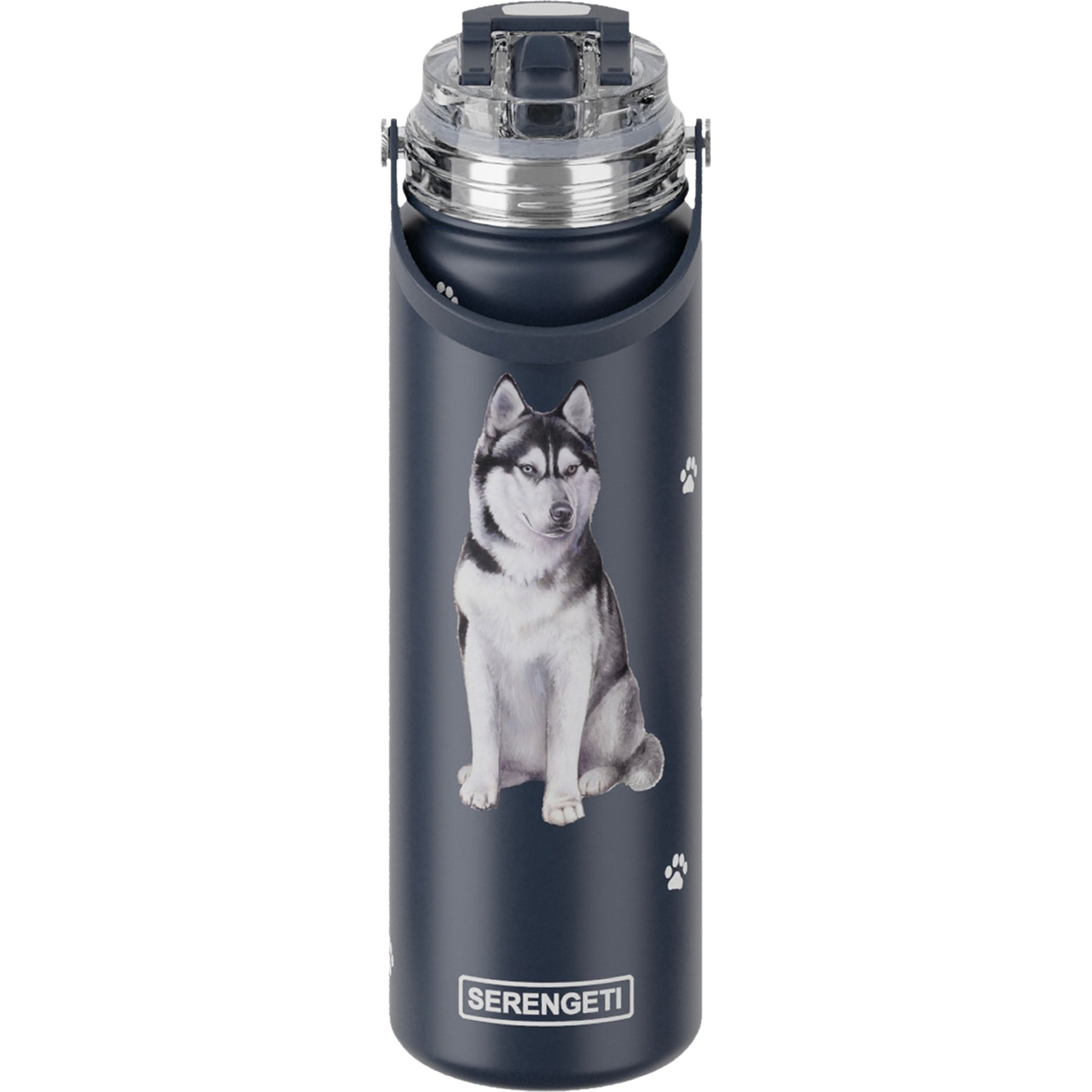 E&S PETS Siberian Husky Stainless Steel Water Bottle, 24-oz, Blue