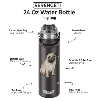 Show full view: E&S PETS Pug Stainless Steel Water Bottle, 24-oz, Black slide 2 of 5