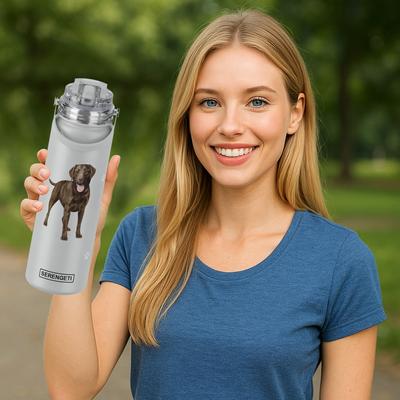 Show full view: E&S PETS Chocolate Lab Stainless Steel Water Bottle, 24-oz, Gray slide 4 of 5
