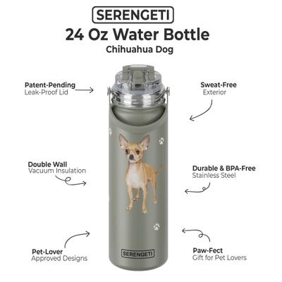 Show full view: E&S PETS Chihuahua Stainless Steel Water Bottle, 24-oz, Green slide 2 of 5