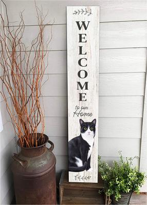 Show full view: E&S PETS Black & White Cat Wooden Welcome Sign slide 5 of 6