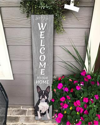 Show full view: E&S PETS Boston Terrier Wooden Welcome Sign slide 4 of 6