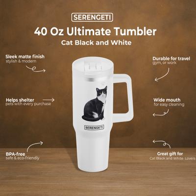 Show full view: E&S PETS Black & White Cat Stainless Steel Tumbler, 40-oz, White slide 4 of 6