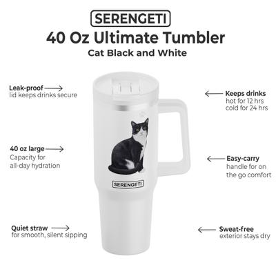 Show full view: E&S PETS Black & White Cat Stainless Steel Tumbler, 40-oz, White slide 2 of 6