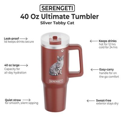Show full view: E&S PETS Silver Tabby Stainless Steel Tumbler, 40-oz, Red slide 2 of 6