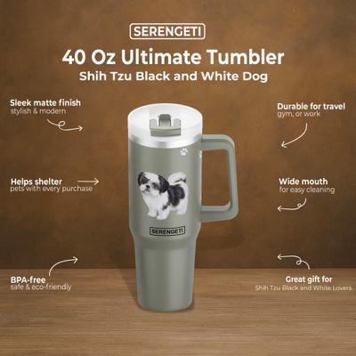 Show full view: E&S PETS Black Shih Tzu Stainless Steel Tumbler, 40-oz, Green slide 4 of 6