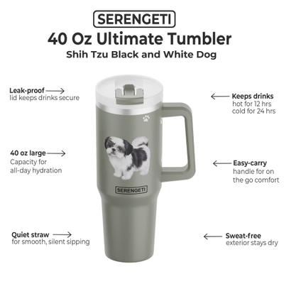 Show full view: E&S PETS Black Shih Tzu Stainless Steel Tumbler, 40-oz, Green slide 2 of 6