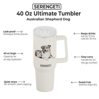 Show full view: E&S PETS Australian Shepherd Stainless Steel Tumbler, 40-oz, Ivory slide 2 of 6