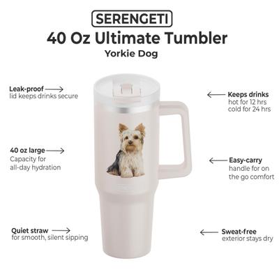 Show full view: E&S PETS Yorkie Stainless Steel Tumbler, 40-oz, Pink slide 2 of 6