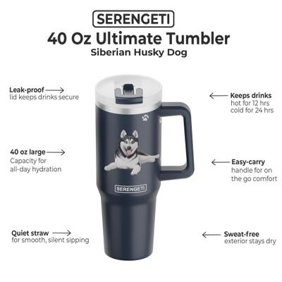 Show full view: E&S PETS Siberian Husky Stainless Steel Tumbler, 40-oz, Blue slide 2 of 6