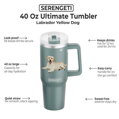 Show full view: E&S PETS Yellow Labrador Stainless Steel Tumbler, 40-oz, Green slide 2 of 6