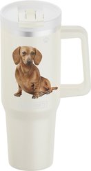 E&S PETS Dachshund Stainless Steel Tumbler, 40-oz, Ivory