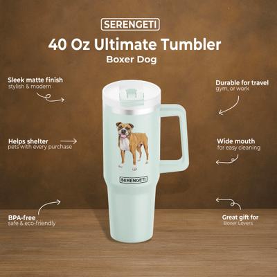 Show full view: E&S PETS Boxer Stainless Steel Tumbler, 40-oz, Green slide 4 of 6