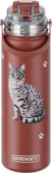 E&S PETS Tabby Silver Stainless Steel Water Bottle, 24-oz, Red