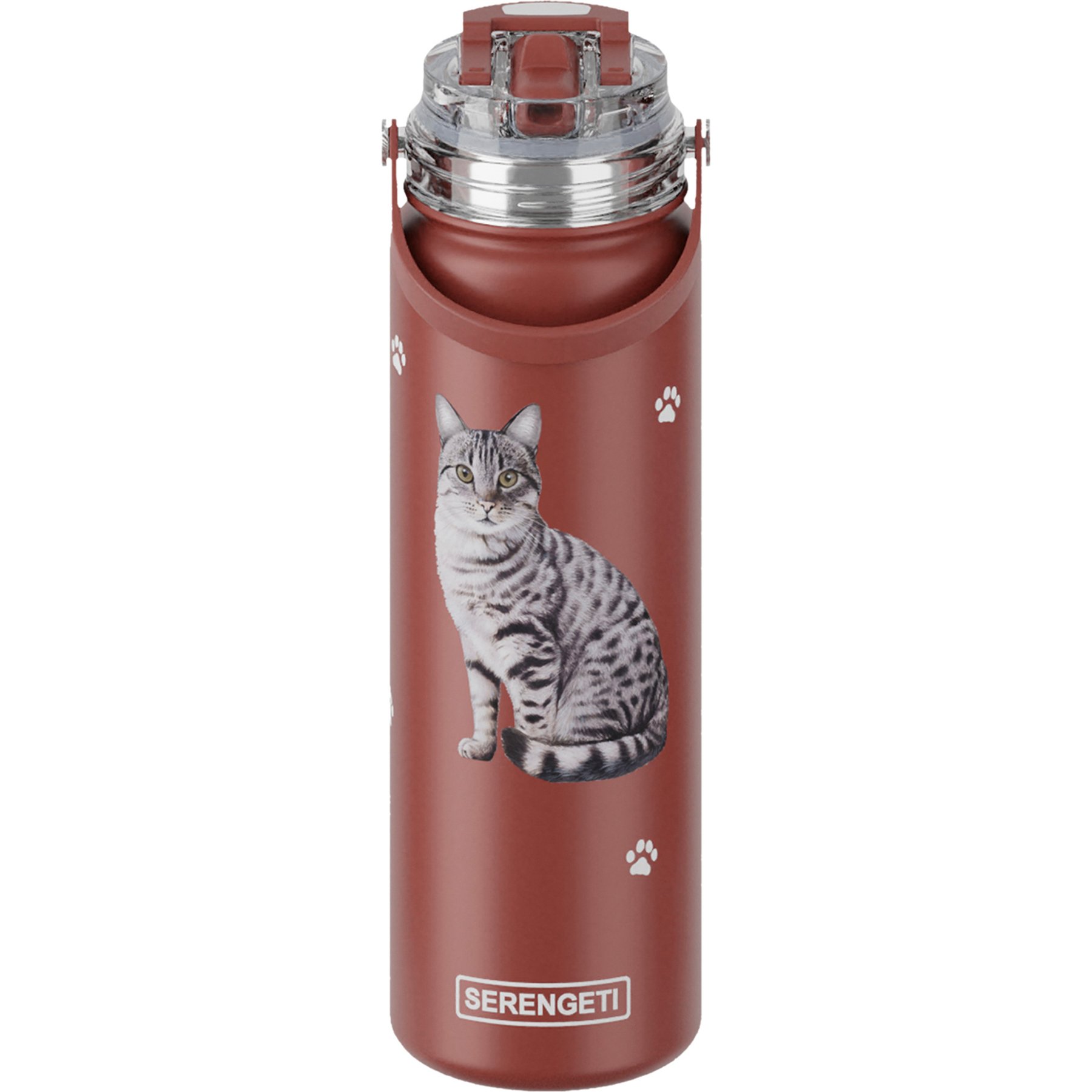 E&S PETS Tabby Silver Stainless Steel Water Bottle, 24-oz, Red