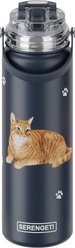 E&S PETS Tabby Orange Stainless Steel Water Bottle, 24-oz, Blue