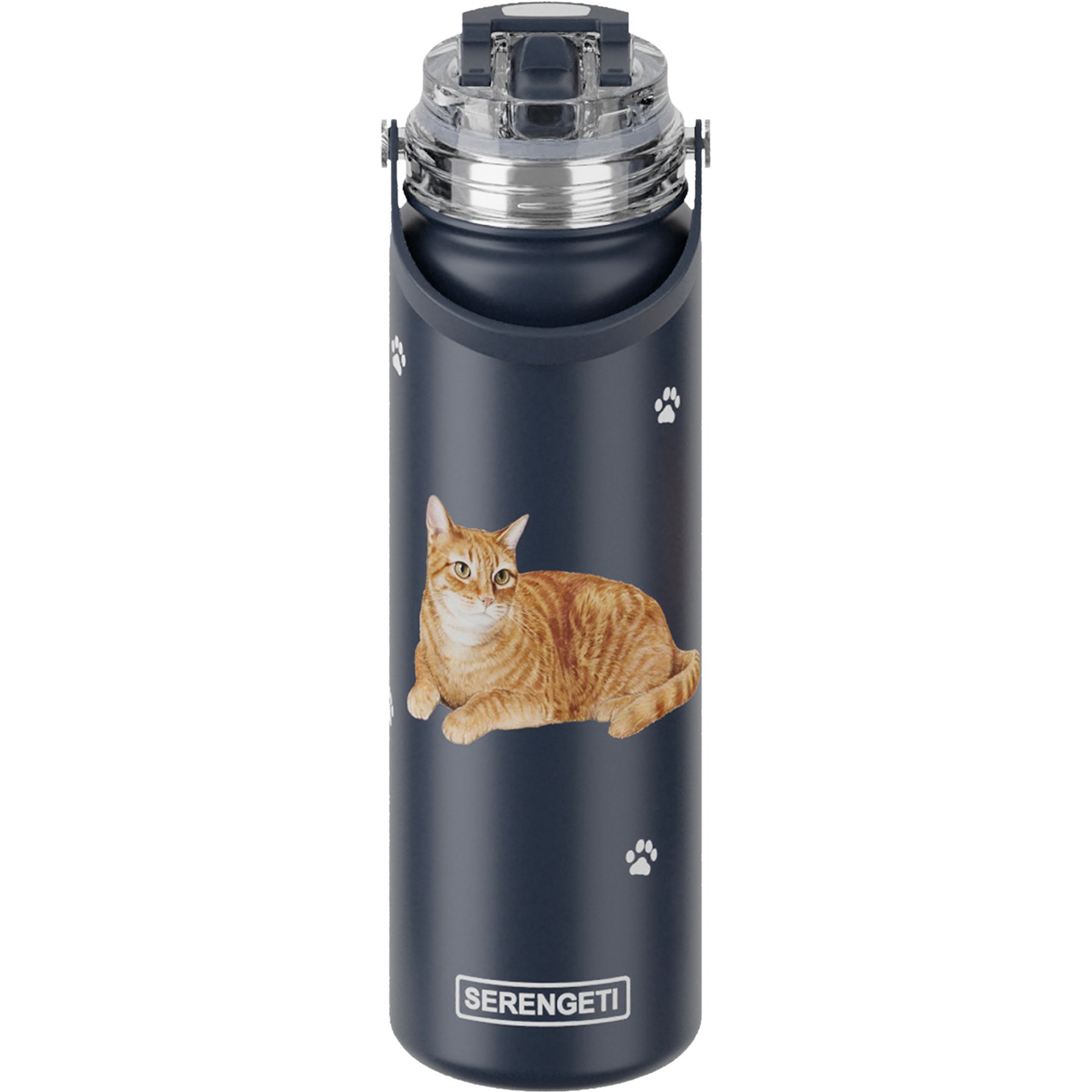 E&S PETS Tabby Orange Stainless Steel Water Bottle, 24-oz, Blue