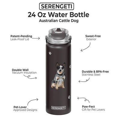 Show full view: E&S PETS Australian Cattle Dog Stainless Steel Water Bottle, 24-oz, Black slide 2 of 5