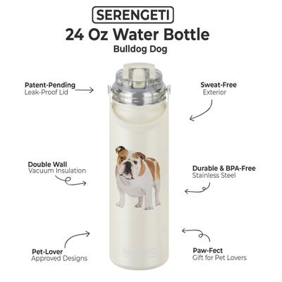 Show full view: E&S PETS Bulldog Stainless Steel Water Bottle, 24-oz, Cream slide 2 of 5